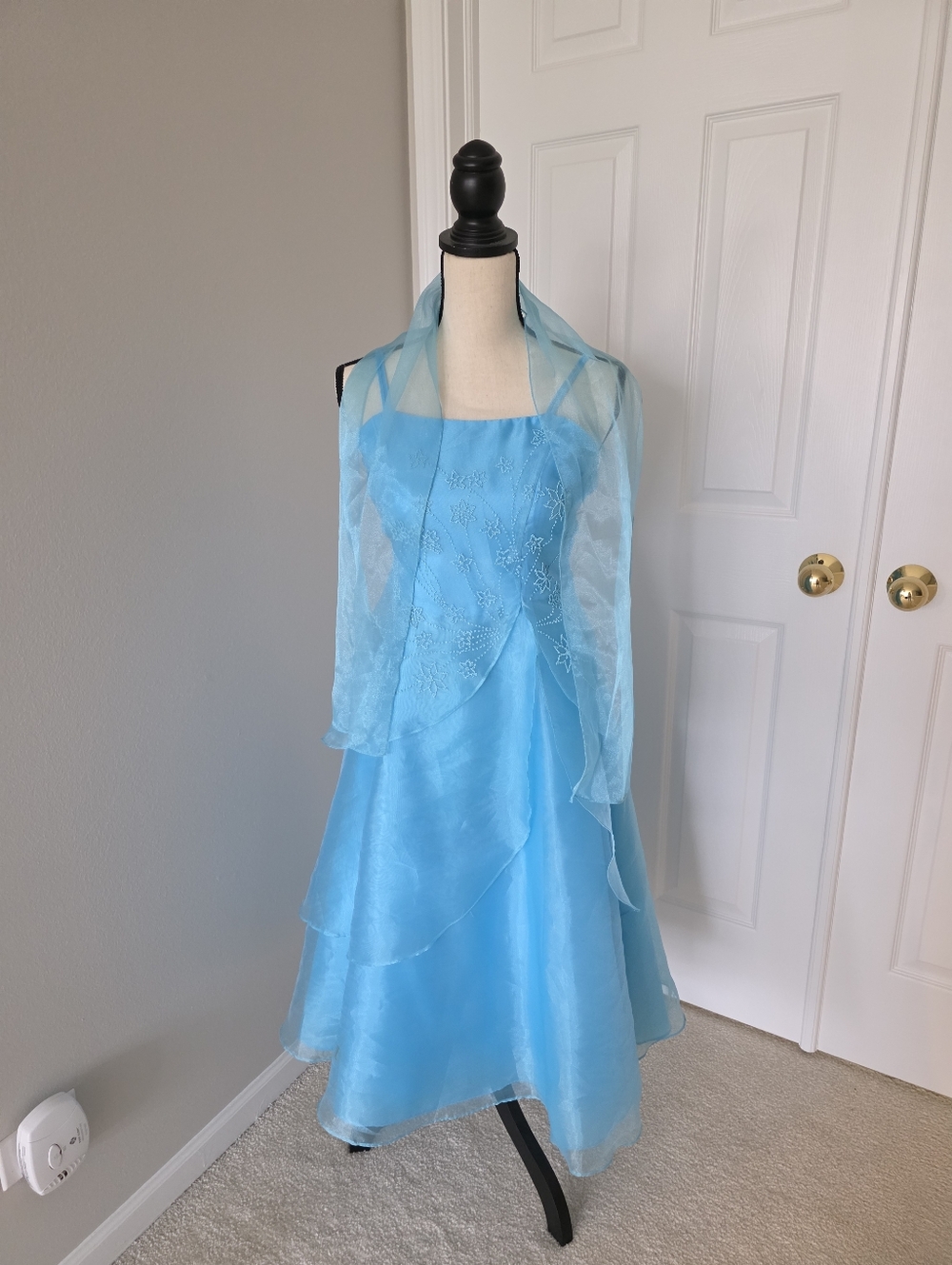 YOUTH SIZE 12- By Kids Love-Blue Layered Organza Midi Dress with Wrap.